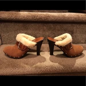 Michael Kors suede high heeled clogs